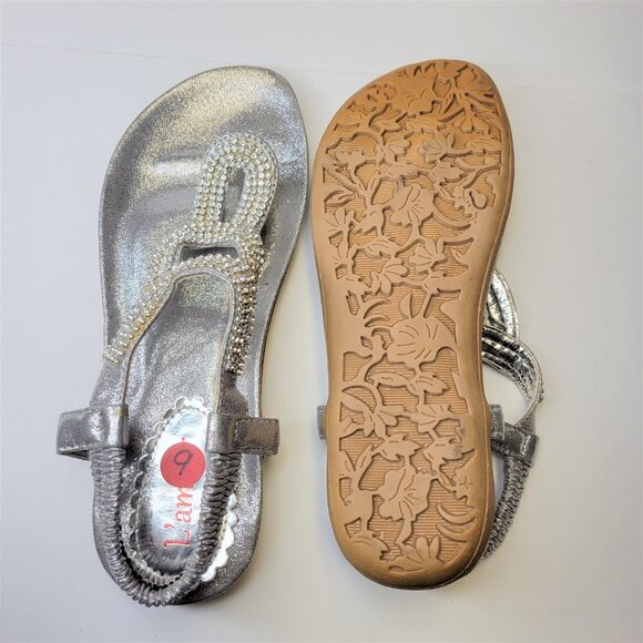 SIZE 9 Silver Sparkly Womens Sandals Adjustable Strap Toe Post Holiday Sandals - Picture 2 of 10